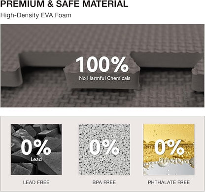 AIRHOP 18 Tiles Gym Floor Mat, EVA Foam Puzzle Gym Mat, High-Density Interlocking Foam Floor Tiles for Home Gym, Play Workout Garage Kitchen Flooring