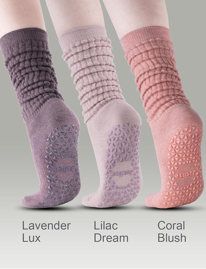 Slouch Pilates Grip Socks Yoga Barre Non Slip Scrunch Merino Wool Gym Workout Breathable Moisture Wicking Anti Odor