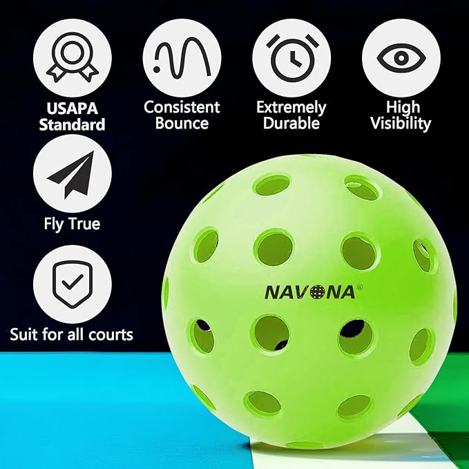 Navona 40 Pack Premium 40-Holes Multicolor Outdoor Pickleball Balls, Meet USAPA Official Requirement, Perfectly Balanced, High Bounce True Flight, Durable Outdoor Pickleball Set