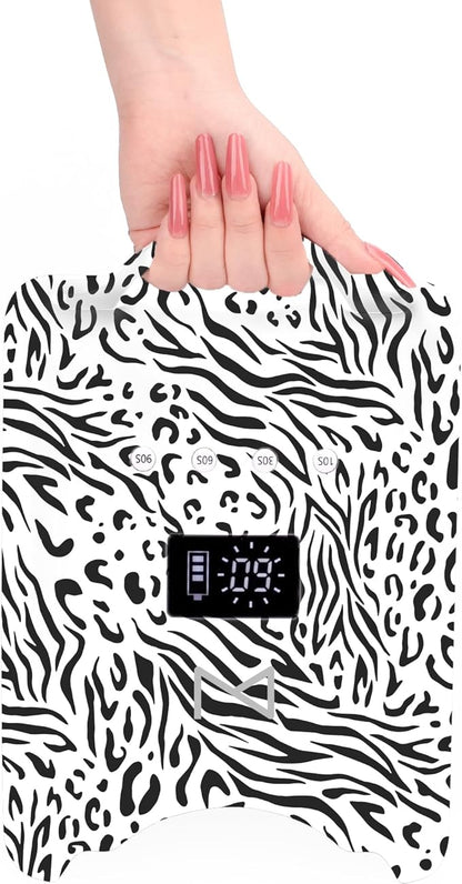 M - NEO Cordless & Rechargeable Nail Curing Lamp 78W with 4 LCD Time Display Timer, Auto Sensor, and Spacious Interior for All Hand Sizes and Nail Lengths (Zebra)