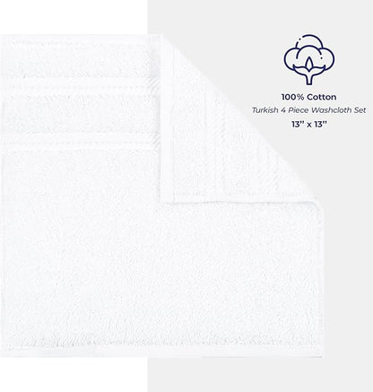 American Soft Linen Luxury Washcloths for Bathroom, 600 GSM 100% Cotton 4 Piece Turkish Wash Cloth Set, 13x13 in Soft Rags for Body and Face, White Washcloths