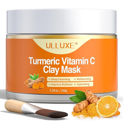 Turmeric Vitamin C Clay Mask for Dark Spots, Dull Skin, Moisturizing, Skincare Facial Mask for Blackheads and Pores Cleansing, Improve Uneven Skin Tone, Face Skincare Gift, 5.29 oz