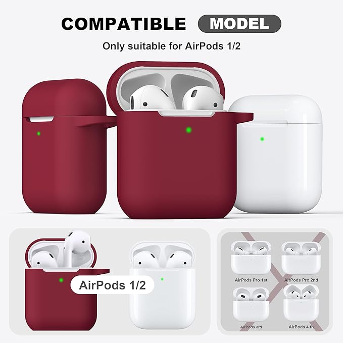 R-fun Compatible with AirPods Case Cover, Soft Silicone Protective Cover with Keychain for Women Men Compatible with Apple AirPods 2nd 1st Generation Charging Case, Front LED Visible,Wine red