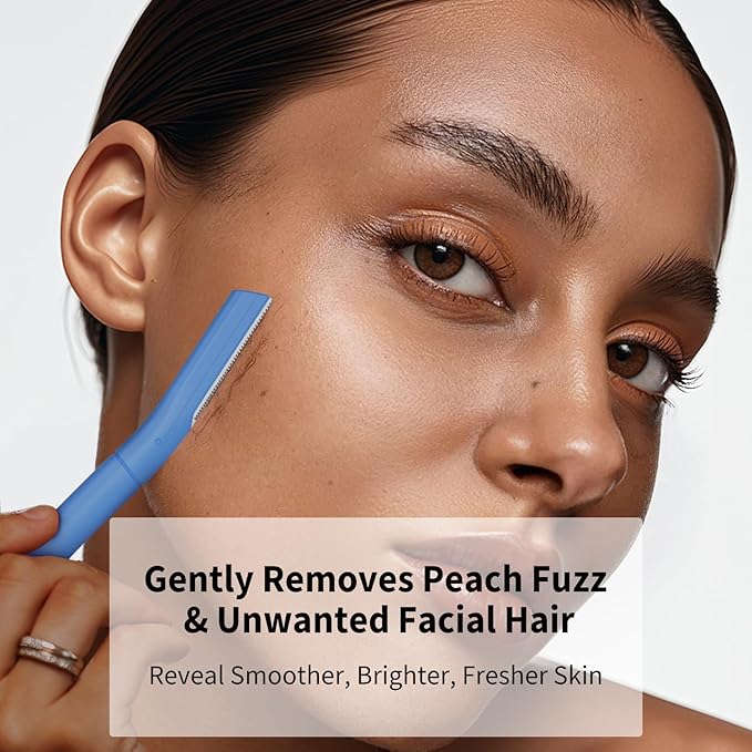 Precision Dermaplane Razor, Face Razors for Women and Men, Eyebrow Razor, Dermaplaning Tool, Peach Fuzz Remover, Skin-friendly Microblades with Protective Cap, 10 Count (Navy)