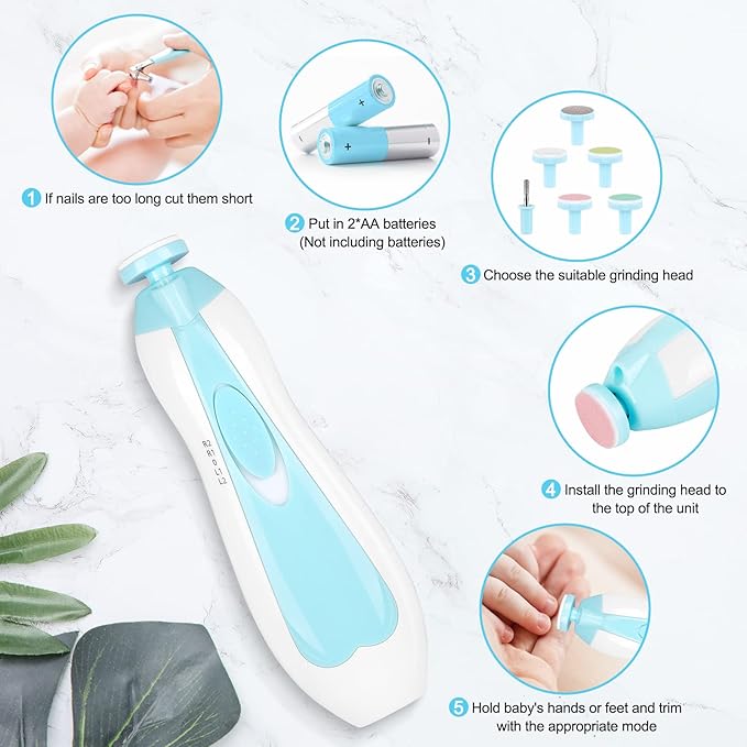 Baby Nail Trimmer Electric,Baby Nail Clippers, 6 in 1 Baby Nail File,Nail File Baby Grooming Kit Manicure Set for Toddler or Adults (Blue)