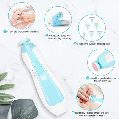 Baby Nail Trimmer Electric,Baby Nail Clippers, 6 in 1 Baby Nail File,Nail File Baby Grooming Kit Manicure Set for Toddler or Adults (Blue)