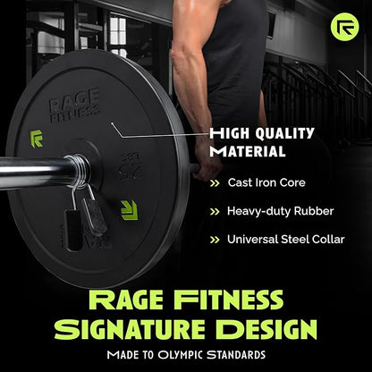 Olympic Bumper Plates, Rubber Formula With Steel Insert (10lb, 15lb, 25lb, 35lb, 45lb - SOLD INDIVIDUALLY), Olympic Weight Plates for Strength Training, Bench Press, Squats, Powerlifting