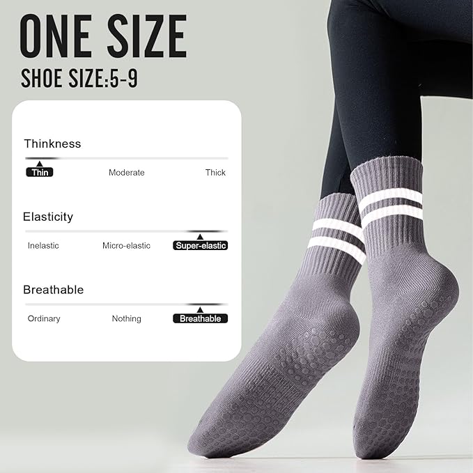 3 Pairs Non Slip Yoga Socks for Women Anti-skid Long Socks for Yoga, Barre, Ballet, Dance, Barefoot Workout Gym