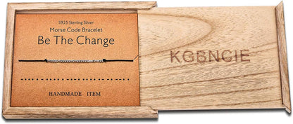 KGBNCIE Morse Code Bracelet for Women Sterling Silver Beads on Silk Cord Secret Message Fuck Friendship Inspirational Encouragement Bracelet Gift for Her