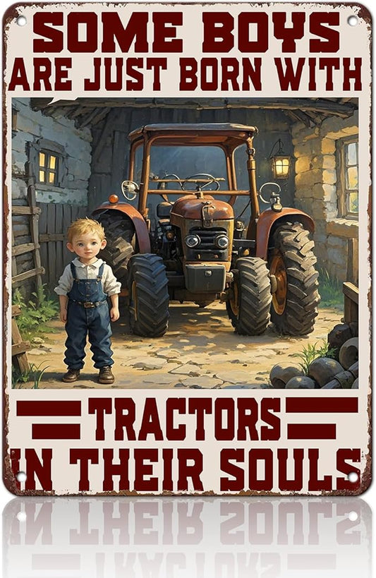 Tractors Metal Tin Sign Born with Tractors Sign Home Kitchen Wall Decor 12x16 Inch Funny Plaque
