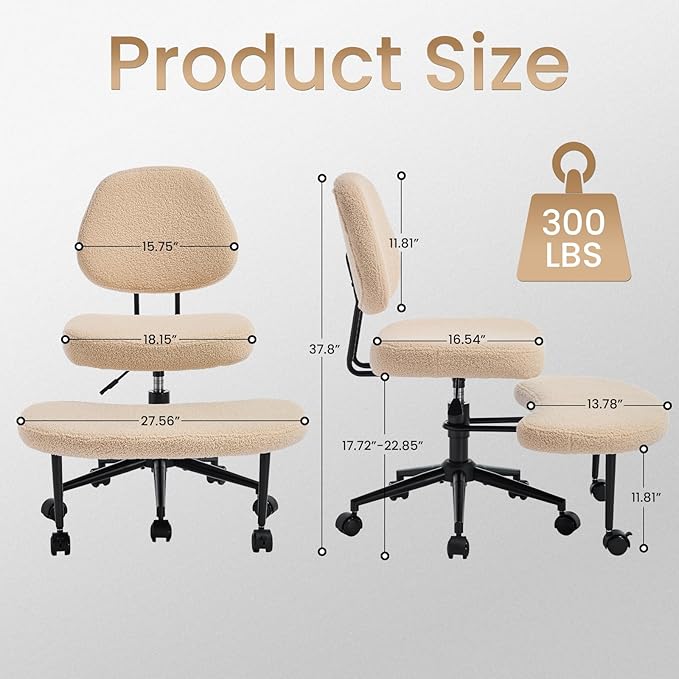 Ergonomic Cross Legged Office Chair, Criss Cross Chair for Meditation ADHD and Yoga, Home Office Desk Chair with Brake Wheels, Adjustable Height, Beige