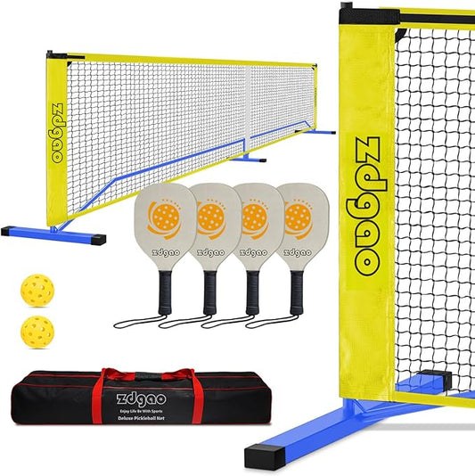 Pickleball Net Set for Driveway, 22FT Regulation Size Pickleball Net with Paddles Set of 4, Outdoor Pickleballs and Carry Bag for Driveway, Weather Resistance Strong Steel Frame