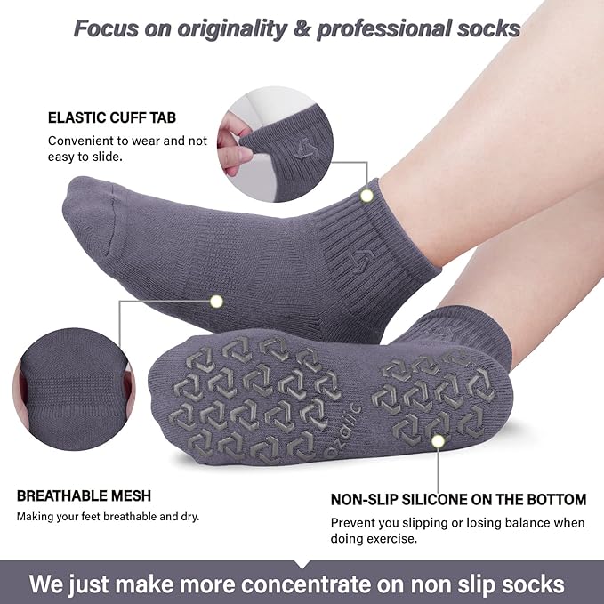 Ozaiic Non Slip Socks Grip for Yoga Home Workout Pure Barre, Pilates, Hospital, Ideal Cushion Socks for Men and Women