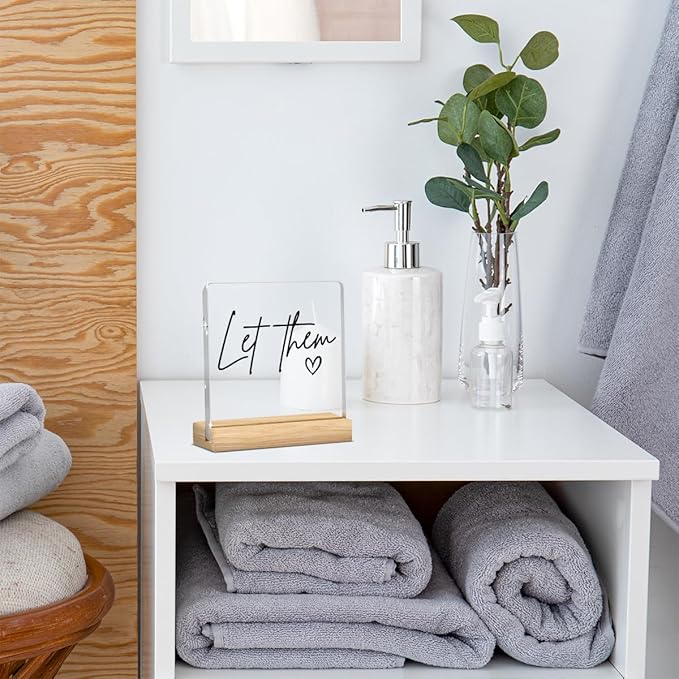 Let Them Mental Health Decor, Motivational Mental Health Self Love Gifts for Women Men, Therapy Office Acrylic Sign With Wooden Decoration for Therapist Office Bedroom Dorm Apartment Decor