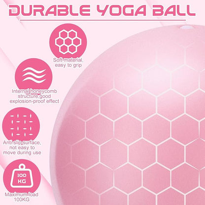 Pilates Ball, 9 Inch Small Exercise Mini Soft Workout Yoga Ball with Exercise Guide, for Home Gym Yoga, Pilates, Core Training, Workout, Balance, Stability