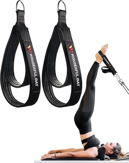 Wonderful Day 2PCS Pilates Straps for Reformer, Comfortable Enhanced Thickness, Fitness D-Ring Double Loop Exercise Straps for Home Gym Workout (Black)