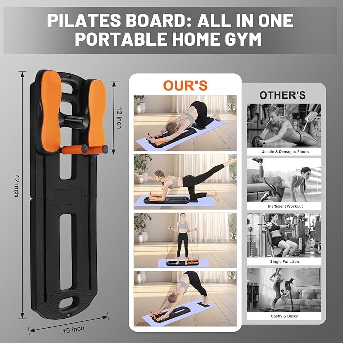 Pilates Board, 2025 Pilates Reformer Set, 5 in 1 Multifunctional Abdominal Board, Portable Ab Core Trainer, Foldable Pilates Reformer Board for Home