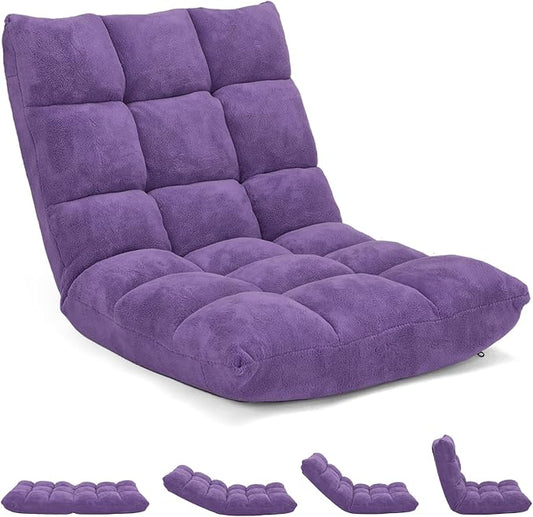 RELAX4LIFE Floor Chair with Back Support - 14-Position Adjustable Lazy Sofa Chair, Padded Sleeper Bed & Couch Recliner for Reading Meditation, Folding Floor Gaming Chair for Adults (Purple)