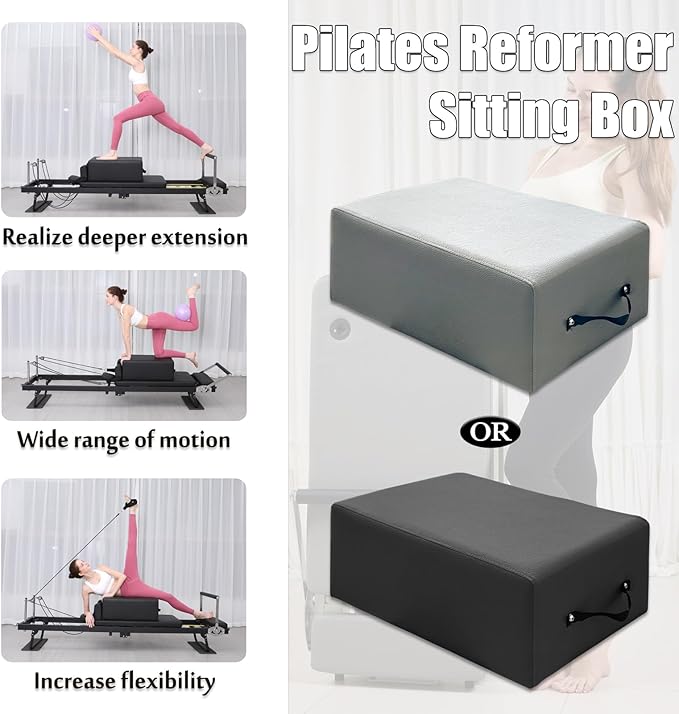 Black Pilates Reformer Sitting Box & Accessory for Stretching, Balance & Exercise - Home Gym Equipment