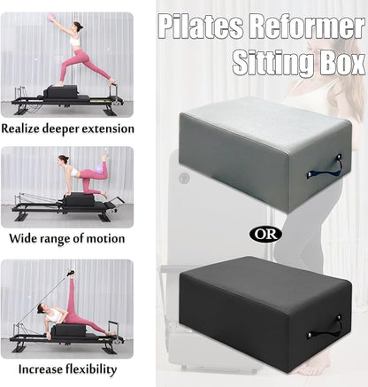 Black Pilates Reformer Sitting Box & Accessory for Stretching, Balance & Exercise - Home Gym Equipment
