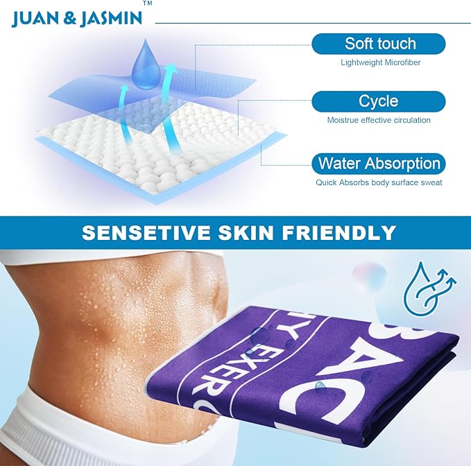 JUAN & JASMIN Microfiber Gym Towels Soft for Exercise Fitness, Sports, Workout, ODR Men & Women Quick-Drying Towels (Purple)
