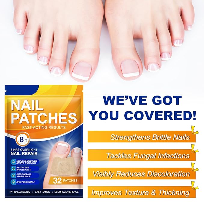 64 pcs Toenail Treatment Extra Strength-8-Hrs Overnight Nail Repair,ingrown toenail treatment,Strengthens Brittle Nails,Improves Texture & Thickening Hypoallergenic Easy