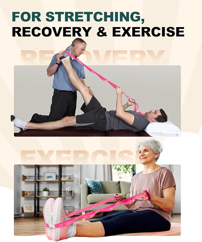 Trideer Stretching Strap Yoga Strap Physical Therapy for Home Workout, Exercise, Pilates and Gymnastics, 10 Loops Non-Elastic Stretch Bands with Aesthetic Packaging for Women & Men