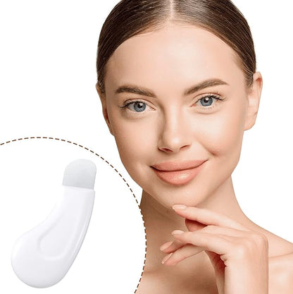 Manual Face Spatula, Metal Facial Scraper with Silicone Lid for Men & Women, Reusable Face Scrubber for Dry Oily Skin- White