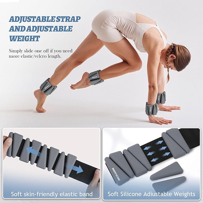 Ankle Weights Set of 2 (1 lb/2 lb/3 lb Each) Adjustable Wrist Weights for Women Men Wearable Arm Leg Weight for Pilates, Running, Walking, Workout, Yoga