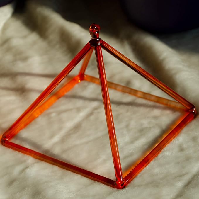 TOPFUND 7" Orange Crystal Singing Pyramid Sound Therapy Instrument with Carrying Case and Quartz Suede Mallet