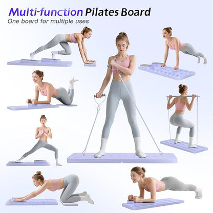 Pilates Reformer Set, Foldable Pilates Board with Resistance Bands, 5 in 1 Portable Pilates Sliding Board, Trainer Machine for Home Workout, Ab, Core, Fitness, Exercise