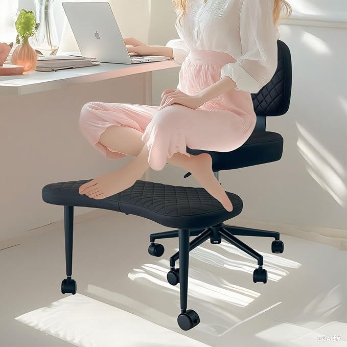 PYY Cross Legged Office Chair - Upgraded Durable Tech Fabric Meditation ADHD Office Chair w/Wheels, SGS Gas Rod, Load Capacity 300LBS, Squatting Kneeling Fidget Chair for Home & Office, Black