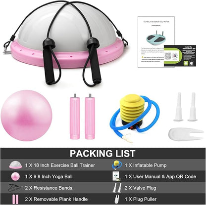 Balance Ball Trainer,Inflatable Yoga Plank Exercise Ball With Plank &Game,Half Balance Trainer With Extra Yoga Ball & Resistance Bands For Home Gym Workout Core Strength Training.