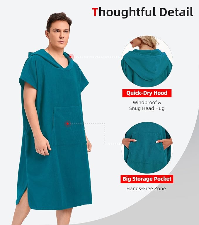 Abahub Surf Poncho Men & Women Towel Poncho Adult with Hood, Thick Quick Dry Changing Poncho Towel, Microfiber Wearable Cover Up for Surfing Beach Swim - Absorbent Changing Towel L (Dark Green)