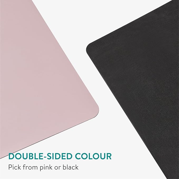 Navaris 4mm Pilates Mat - Yoga Workout PU & Rubber Mat - Ideal for Indoor, Outdoor, and Home Training - Non-Slip Exercise Fitness Mats for Men and Women - Pink & Black