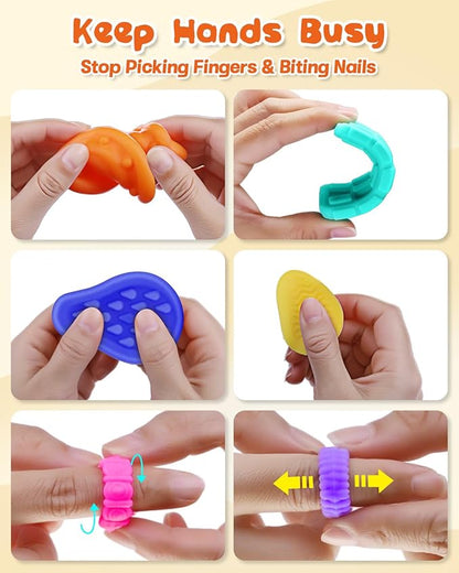 Fidget Toys Sensory Stone 18 Pack Worry Stones Texture Shapes Fidget Rings for Kids Calming - Sensory Autism Toys for Anxiety Relief Quiet Small Fidgets for Classroom Prizes