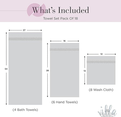 100% Cotton Bath Towel Set of 18-4 Bath Towels, 6 Hand Towels, 8 Wash Cloths, Sustainable, Soft, Highly Absorbent, Combed Cotton 18 Piece Set for Hotels, Spa, Bathroom, Dorm, Burgandy