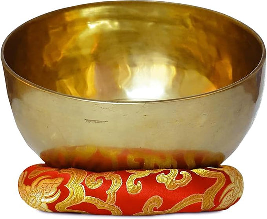 Tibetan Singing Bowl, Handcrafted Singing Bowl for Meditation, Prayer & Holistic Healing, Yoga Accessories, 6” Sound Bowl with Wooden Striker, Artisanal Pouch & Cushion