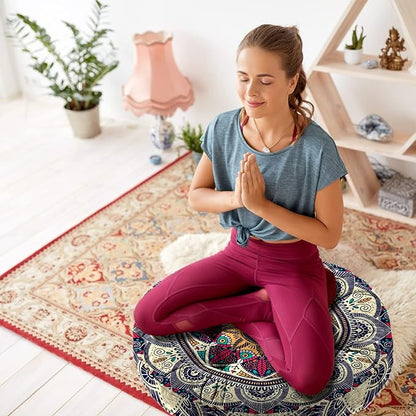 Mandala Meditation Cushion, Boho Meditation Mat, Meditation Pillows for Sitting on Floor, Cushions for Sitting in Home and Outdoor, Round Floor Pillows Cushion Seating for Yoga 22'' X 22''