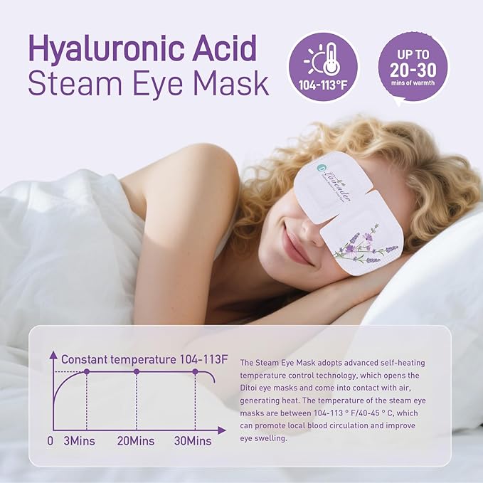 Steam Eye Mask, Heated Eye Mask for Sleep,Warm Compress with Hyaluronic Acid,Moist Heat for Dry Eye Relief,Spa,Stye Eye Treatment,Travel Essentials & Relaxation Gifts,Lavender 20 Packs