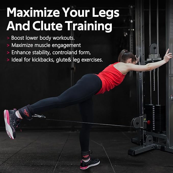 WALITO Gym Ankle Straps for Working Out - Glute Ankle Cuff Kickback Strap, Gym Cable Machine Accessories for Women Glute Leg Extensions, Hip Abductors & Lower Body Exercises Equipment
