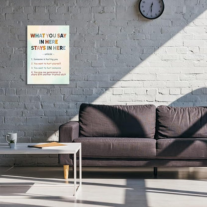 JANLAN What You Say in Here Stays in Here Poster,Mental Health Positive Canvas Wall Art Painting Ready to Hang for Therapist Social Worker Counseling Office Wall Décor (12 x 15 Inch)