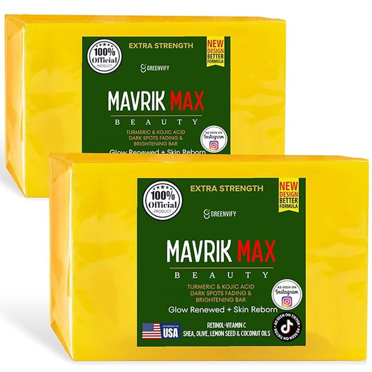 Mavrik Max Beauty Turmeric & Kojic Acid Dark Spots Fading Bar, Extra Strength Formula with Retinol, Vitamin C, Shea Oil, USA Made