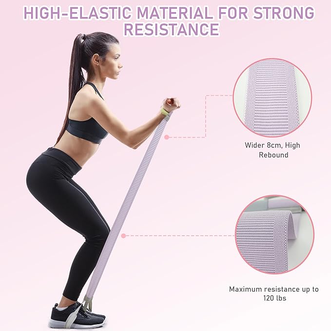 Fabric Resistance Band with Handles, 120LB Fitness Resistance Bands for Women, Beginner-Friendly Yoga Training Equipment, Full-Body Exercise Band for Chest, Glutes, Legs & Core Muscles