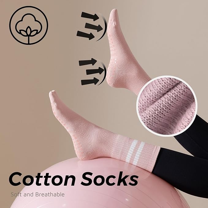 3/6 Pairs Cute Pilates Socks with Grips,Yoga Socks Barre Sock Non Slip Embroidery for Barre Ballet Barefoot Workout