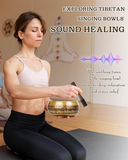 Tibetan Singing Bowls, Authentic Meditation Sound Bowls Handcrafted in Nepal for Yoga, Chakra Healing, Mindfulness, Self Care Spiritual Gifts for Women
