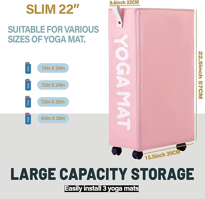 Twira Yoga Mat Storage Racks, Home Gym Storage Rack for Foam Roller, Yoga Strap and Resistance Bands, Workout Equipment Corner Storage Organizer with Wheels