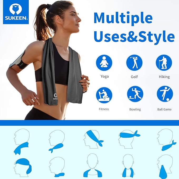 Sukeen Cooling Towel for Neck and Face (40"x12"), Microfiber Bulk Cooling Towels for Athletes Cooling Neck Wraps Instant Cooling Towels for Yoga,Gym,Golf,Running,Fitness and Workout