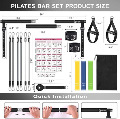 Pilates Bar Kit with Resistance Bands,Pilates Bar with Stackable Bands Workout Equipment for Legs,Hip,Waist and Arm,Exercise Fitness Equipment for Women & Men Home Gym Yoga Pilates