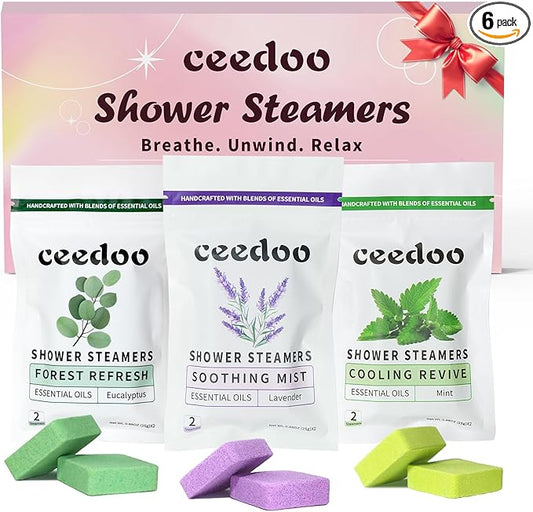 Shower Steamers Aromatherapy 6 Pack, Birthday Gifts for Women Men Teen, Luxury Gift Box Packaging, Stress Relief Home Spa, Lavender Natural Essential Oil, Self Care Relaxation Shower Bombs